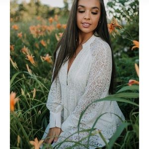 Free people cream colored, deep v, lace dress